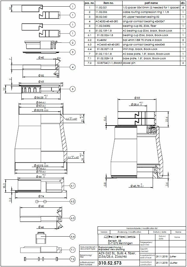 Acros Press Fit Tapered 1 1/8" - 1.8" AZX-262-BL Mit Anschlag Bulls-4 Ø Unten 66mm – Bild 2
